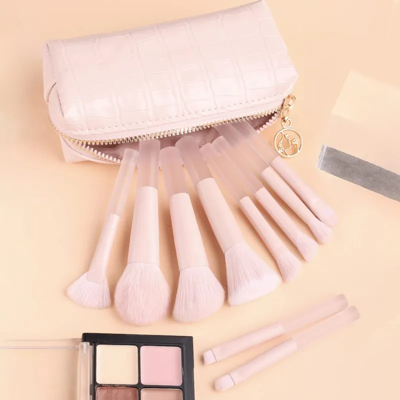 10Pcs Full Face Makeup Brush Kit Crocodile Grain Zipper Bag Powder Contour Shadow Brow Eyelash Cosmetic Brushes — image 8