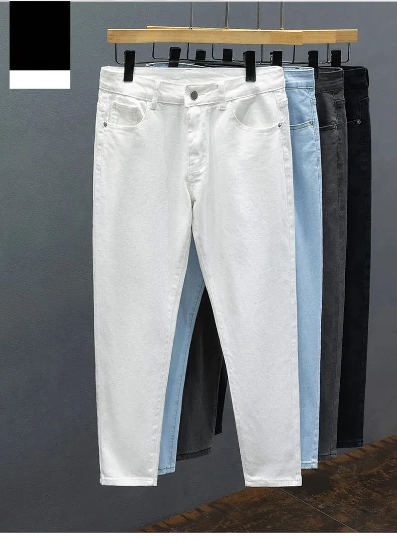 Jean Slim pour hommes, pantalon en coton fin, doux, élastique, tendance, longueur cheville, droit, Simple, coréen, Denim, printemps été — image 9