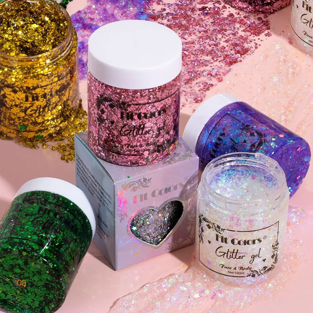 100 ml Glitter Gel Øjenskygge Flydende ansigtskrop Large Pailletter Gel Multifunktionel Farverige Løse Pailletter Creme Festdekoration