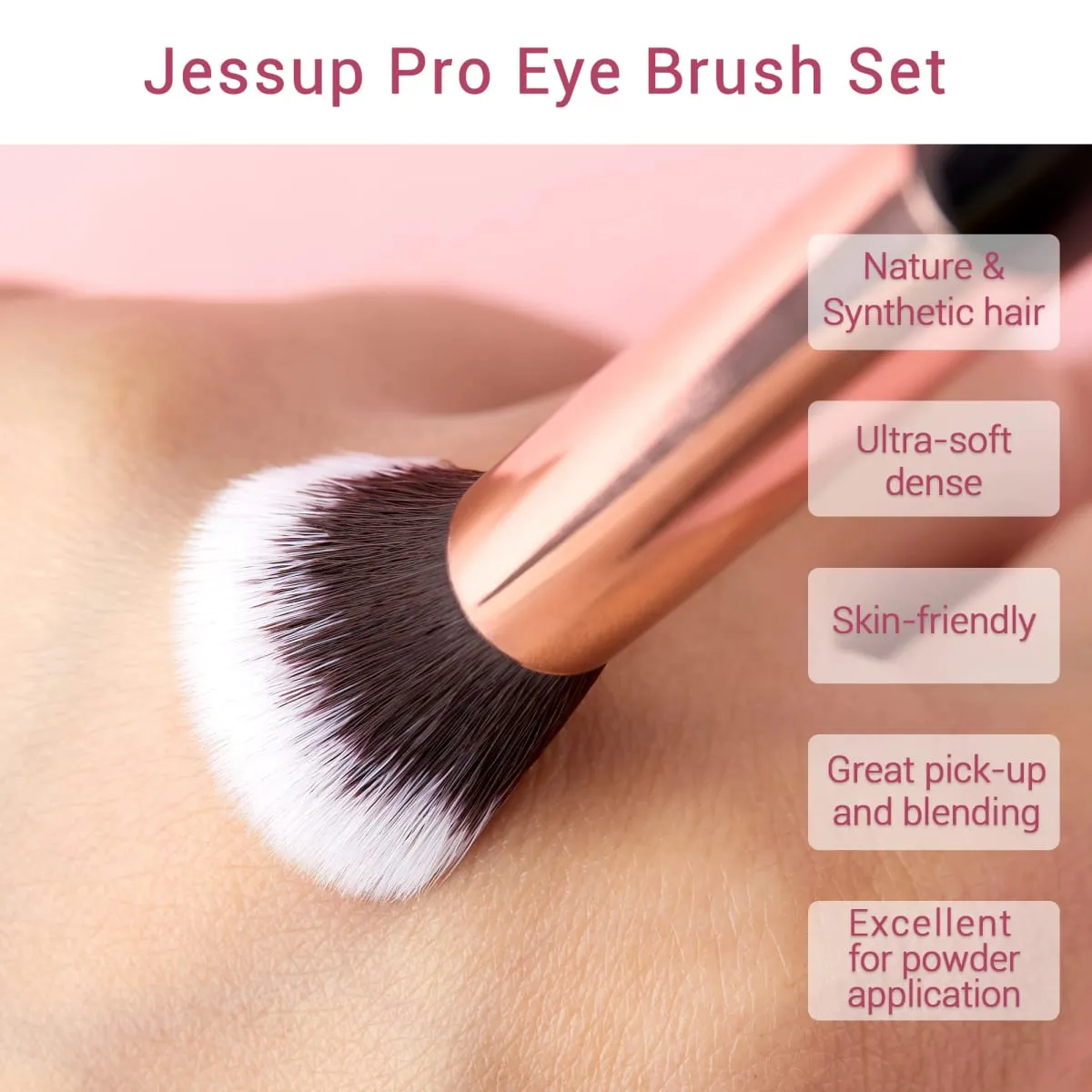 Zestaw pędzli do makijażu Jessup 15 szt. Zestaw pędzli do makijażu Eyeliner Shader Naturalne włosy syntetyczne Różowe złoto/czarny T157 — image 3