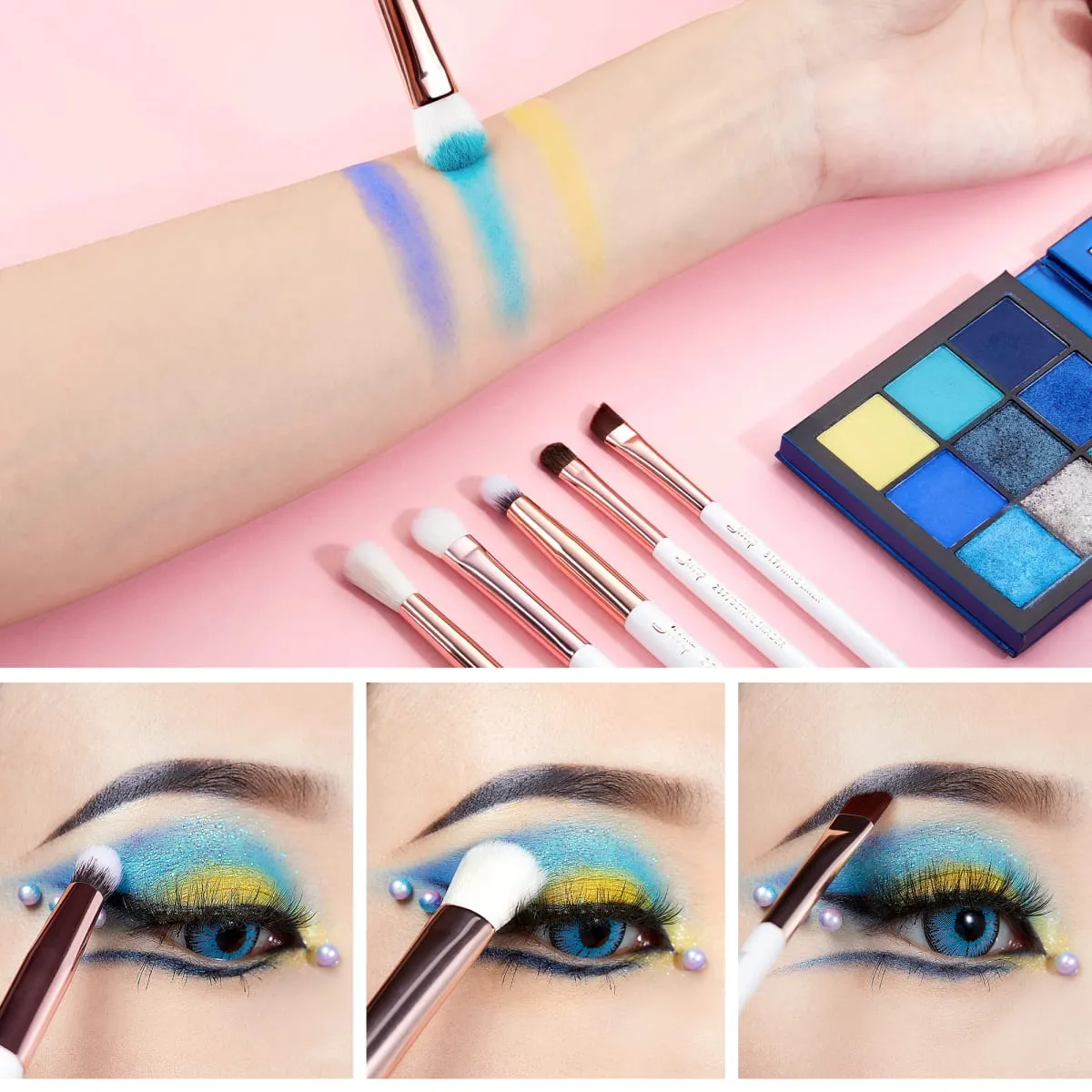 Jessup Make-up-Pinsel-Set, 15-teilig, Augenpinsel-Set, natürlich-synthetischer Lidschatten, Eyeliner, Augenbrauenmischung, Perlweiß T217