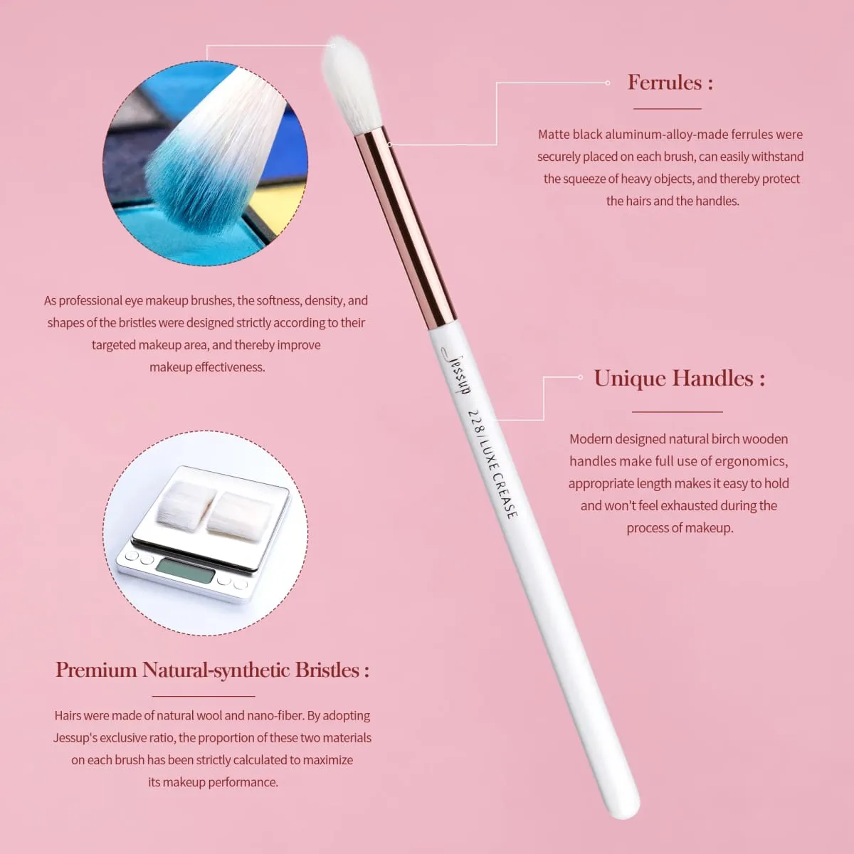 Jessup Make-up-Pinsel-Set, 15-teilig, Augenpinsel-Set, natürlich-synthetischer Lidschatten, Eyeliner, Augenbrauenmischung, Perlweiß T217