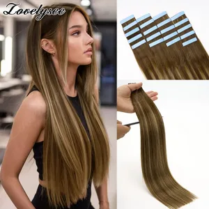Balayage Tape In Hair Extensions Human Hair 100% Remy Hair Straight Seamless Invisible 20Pcs/40Pcs Tape Ins Human Hair Chick End