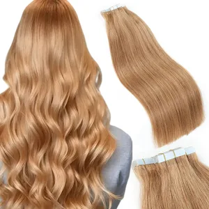 Tape Sa Tunay na Buhok ng Tao Strawberry Blonde Straight Tape Sa Mga Extension ng Buhok ng Buhok ng Tao Seamless Skin Weft Tape sa Mga Extension ng Buhok