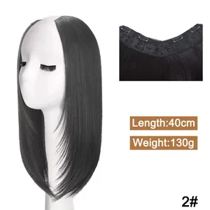 Synthetische lange rechte kapsels Clip-in haarverlenging V-vorm Hittebestendige haarstukken Bruin zwart haar