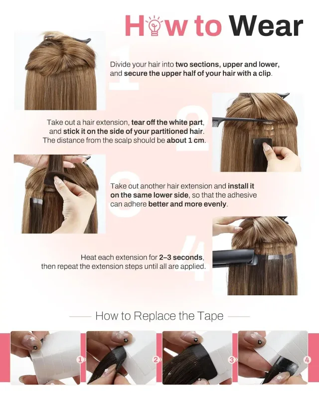 Moresoo เทปสองด้านต่อผม 100% ธรรมชาติ Silky ตรง 20PCS 40PCS สีบลอนด์เทปกาว Extensions