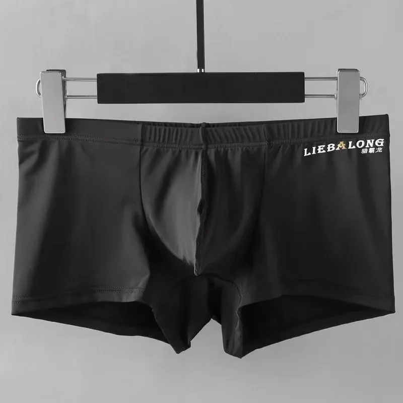 Sexy Men Underwear Boxers Ice Silk Sexi for Boys Man U Convex Big Bag Breathable Bulge Shorts Nylon Summer Pounch Panties set
