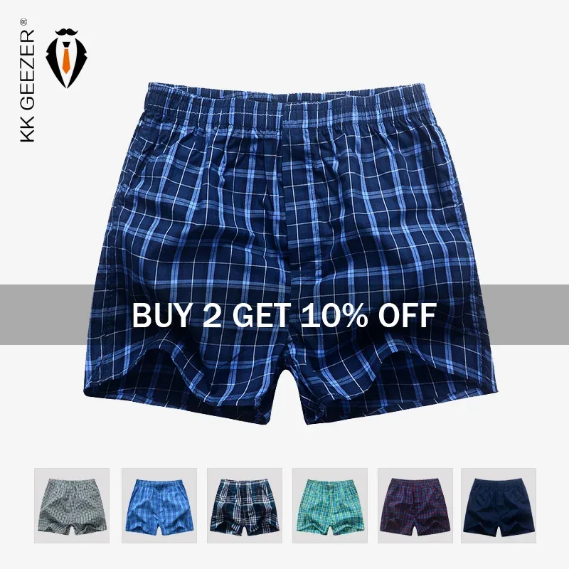 Men Underwear Boxer Plaid Underpants 100% Cotton Shorts Men Striped Panties Loose High Quality Oversize Breathable Dropshipping