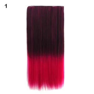Jeedou Synthetic Clip In Hair Extension Pink Blue Green Ombre Color One Piece With 5Clips Straight Halloween Cosplay Hairpieces