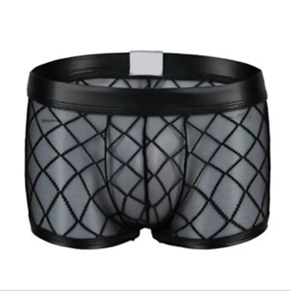 Sexy Breathable Thin Boxer Black Men Mesh Transparent See Through U-convex Underwear Lingerie Gay Wear Pants