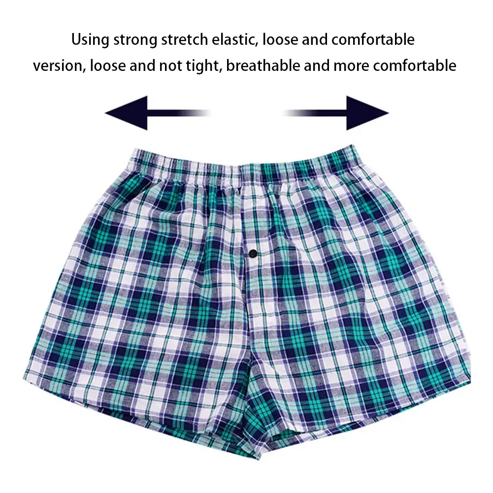 Herr bomullsunderkläder Rutigt tryck Beach Shorts Midjeband Knapp Herr Snabbtorka Missfärgning Shorts Simning Surfbräda Shorts