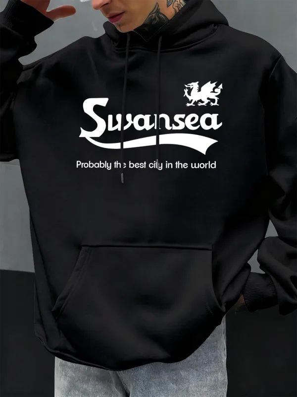 Swansea The Best City Letter Design Autumn Men Hoody Pocket Hoodie Casual Fleece Soft Pullovers Hip Hop Clothes Loose Tops
