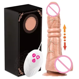 Teleskopischer, vibrierender, stoßender, realistischer Dildo, weibliche Masturbation mit Saugnapf, Heizung, Penis, Fernbedienung, Schwanz für Frauen