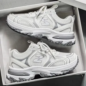 Retro-Chunky-Dad-Sneaker für Herren | Plateau-Laufschuhe in Metallic-Silber