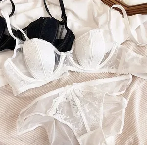 high quality sexy women bras and brief two piece set push up lace B C D cup wire summer lingerie underwear white pink red
