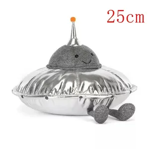 Niedliches UFO-Plüschkissen, silberne metallische fliegende Untertasse, Stofftier, weiches Alien-Raumschiff-Plüschkissen, Heimdekoration, Geschenk zum Thema Weltraum