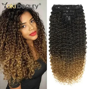 26'' Synthetic Jerry Curly Hair Extension Double Weft Clip-In Full Head 6PCS/Set Organic Ice Silk Hairpiece Black/Brown 160g