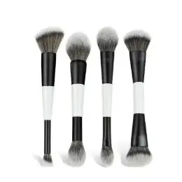 Brochas de maquillaje de doble cabezal 2 en 1, base en ángulo plano, contorno corrector para mezclar polvos sueltos, crema líquida, herramientas cosméticas
