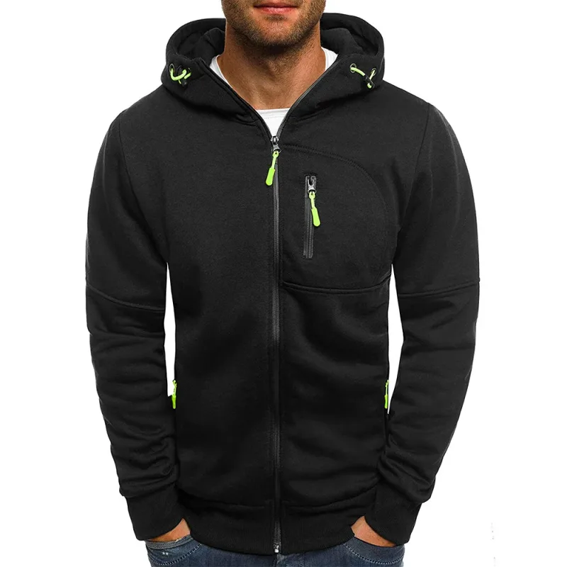 Herrenpullover, Strickjacke, Kapuzenjacke, Reißverschlusstasche, Jacquard-Jacke, Sport, Fitness, Outdoor, Freizeit, Laufen, einfarbig, Sportbekleidung