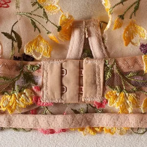 2-Pece Fashion Floral Σετ Εσώρουχα Διαφανές Κέντημα Εσώρουχα Intimates Underwire Push-up Ευέλικτο Σετ εσώρουχα σουτιέν για κορίτσια