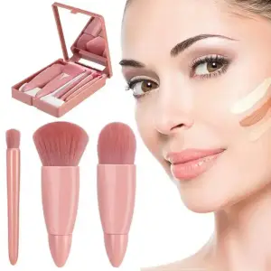 5 uds Mini brochas de maquillaje Kit de función pequeña brochas cosméticas completas con estuche y espejo juego de brochas de maquillaje de tamaño de viaje