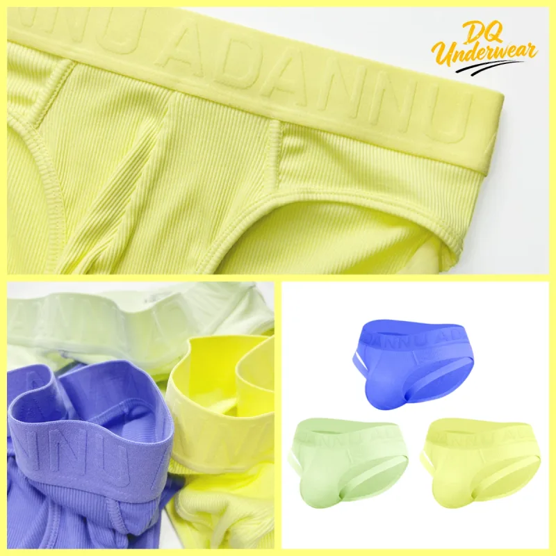 1 Uds. Calzoncillos masculinos acanalados de Color sólido ADANNU Logo en relieve cintura elástica comodidad calzoncillos de Bikini diarios AD759