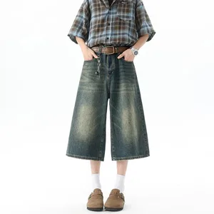 Více kapes Cargo Kalhoty Léto Krátké Džíny Kalhoty Hip Hop Streetwear Baggy Džínové šortky Běžné Široké nohavice Capris Kalhoty 5XL-M