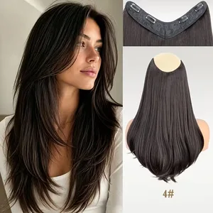 Extension capillaire synthétique longue et lisse de 18 pouces, 4 Clips, faux postiche à la mode résistant à la chaleur pour augmenter le Volume, quotidien pour femmes