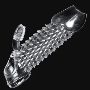 Reusable Tranaparent Penis Sleeve Enlargement Delay Ejaculation Soft TPE Dragon Scales Clear Cock Sleeve Adult Sex Toys for Men
