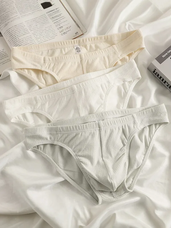 3-delige katoenen slipsset met lage taille voor heren - minimalistisch effen ondergoed (beige/wit/lichtgrijs)
