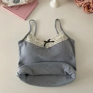 2026 Korean Y2k Crop Top Spring Summer Lace Tank Top Women Cropped Cute Camis Vest Sexy White Crop Tops na walang manggas na Vest Coquette