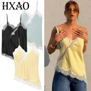 2025 mulher assimétrica deslizamento superior feminino sexy preto amarelo azul topo rendas tanques & camis chique y2k sem mangas sem costas camisola