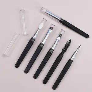 ★▲1 pinceles de maquillaje portátiles para sombra de ojos, pinceles de maquillaje de tamaño de viaje, herramientas cosméticas esenciales con brillo de silicona para cejas con tapa