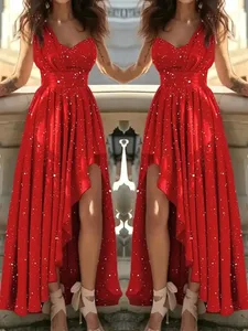 Women Evening Dresses Sexy Elegant Red Cocktail Party Chic Gala Graduation Luxury Formal Occasion Bridesmaid Gown Dress Clothes