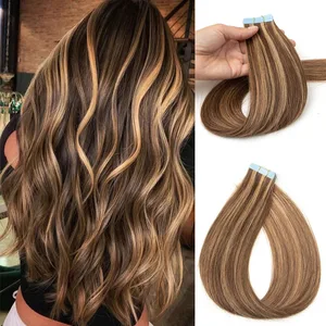 Mahabang Straight Balayage Tape sa Mga Extension ng Buhok Tunay na Buhok ng Tao Seamless Skin Weft PU Tape Buhok Natural Black Brown Blonde 20PCS