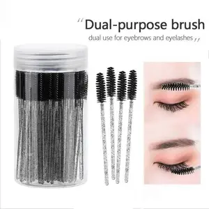 50Pcs Disposable Mascara Wands Eyebrow Spoolies Brush for Eyelash Extensions Lash Brushes with Container