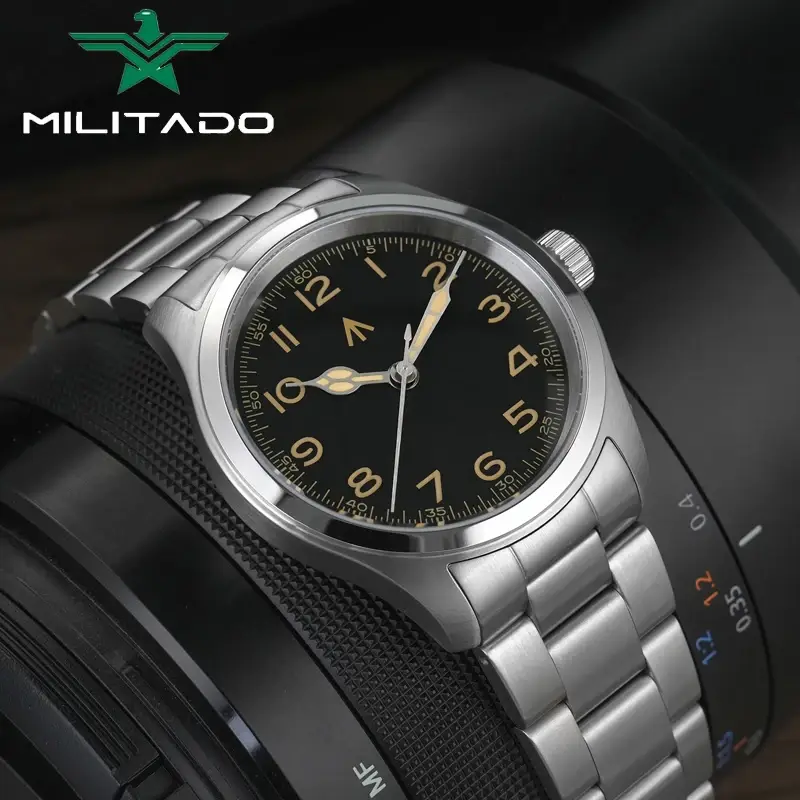 Militado ML08 Quartz Watch VH31 Movement Steel Strip Sapphire Crystal Vintage Watch 10Bar Waterproof BGW9 Luminous Mens Watch