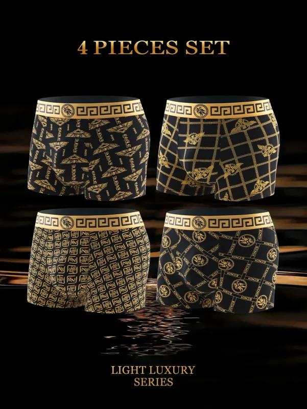 4 stuks - herenondergoedslips, boxers met trendy print, stijlvolle statement herenslips, ademende standaardboxers