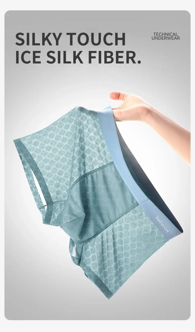 MiiOW 3Pcs Seluar Dalam Sutera Ais Lancar Lelaki Boxer Musim Panas Mesh Bernafas Seluar Dalam Lelaki Antibakteria Seluar Dalam Lelaki Seluar Boxers