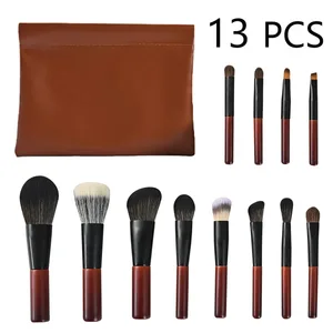 Profesional del tamaño del viaje del sistema de cepillos del maquillaje de la nuez de 13 PCS ningún mini cepillos del maquillaje del bronceado de la vertiente con el caso