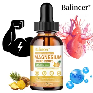 Gotes líquides de glicinat de magnesi 500 mg Suplement complex per al son, energia nerviosa, múscul, ossos, calma i digestió, 2 fl oz