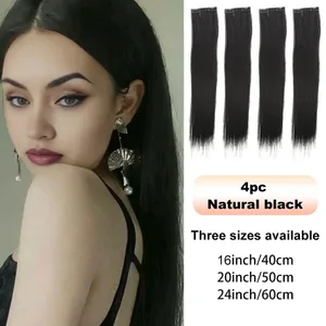 4pc Synthetic Women's 16inch/20inch/24inch Four Piece Straight Hair Extensions Black/Brown Wig Suitable for Daily Wear