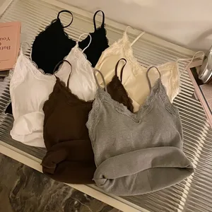 2026 Summer Slim Elegant Camis Women Camisole Tank Tops Sexy Sleeveless Corset Top with Chest Pad Sweet Lace Patchwork Crop Tops