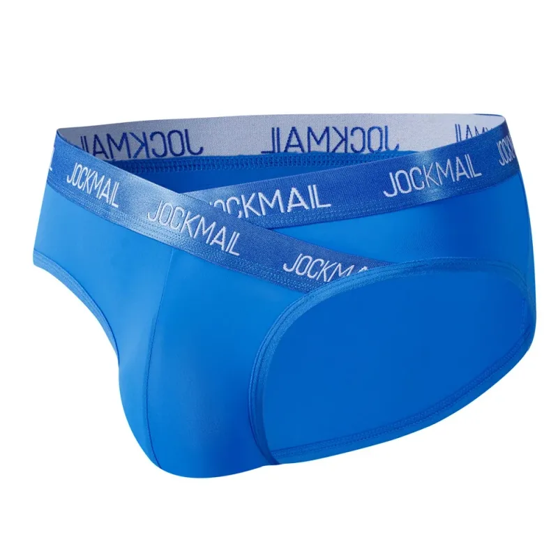 Jockmail Mens Underwear Low Waist Sexy Letter Sports Breathable Summer Ice Silk Briefs Big Bag Nylon Solid Color Man Panties