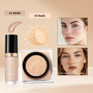 Juego de maquillaje facial con corrector y polvo de fijación suelto, 2 uds., cara Natural, acabado mate suave, cosméticos para mujer, maquillaje coreano