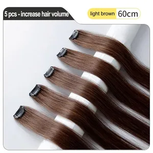 24'' 5 stk Lige syntetiske hårstykker Clip In Hair Extensions Sortfarvede hårspænder Kvinder Halloween Cosplay Frisure