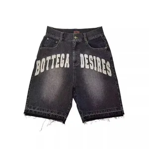 American Style Harajuku Retro Denim Shorts with Letter Embroidery Oversized Jeans Men Y2k Loose Casual Versatile Shorts Woman
