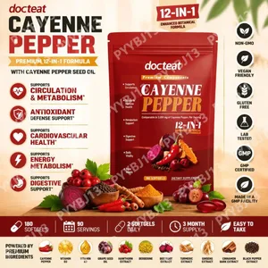 Docteat Cayenne Pepper Softgels with Vitamin D3 and K2 Energy Metabolism and Digestive Support Antioxidant Defense 180 Softgels