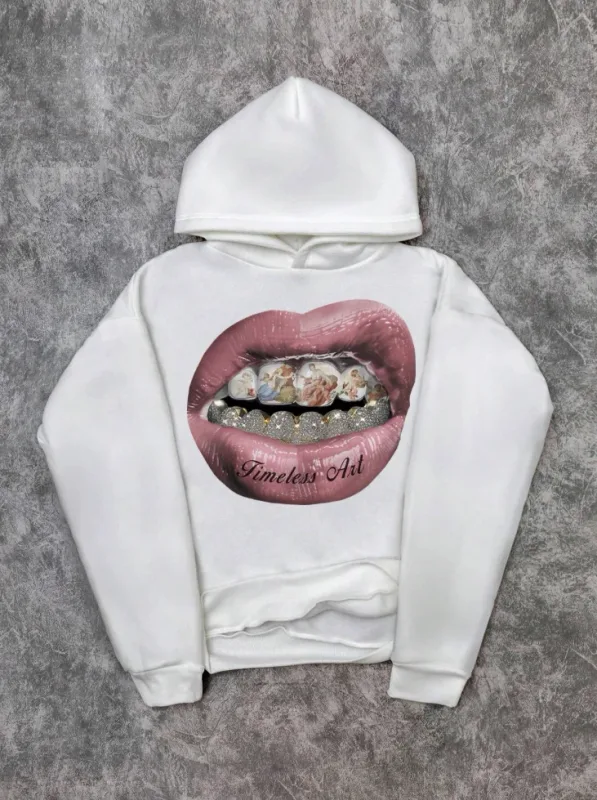 Men's hoodie casual pink lip print hoodie retro comfortable sweatshirt casual high-quality hoodie