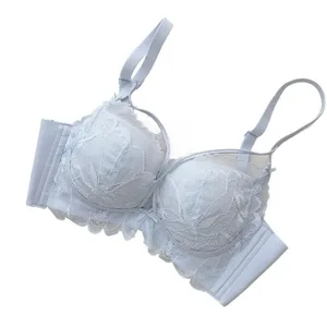 Dünnes Cup-Dessous-Set aus voller Spitze, 32–38 AB, französischer kabelloser BH-Lift, Anti-Durchhang-Push-Up-Design für sinnliche Damen mit kleiner Brust